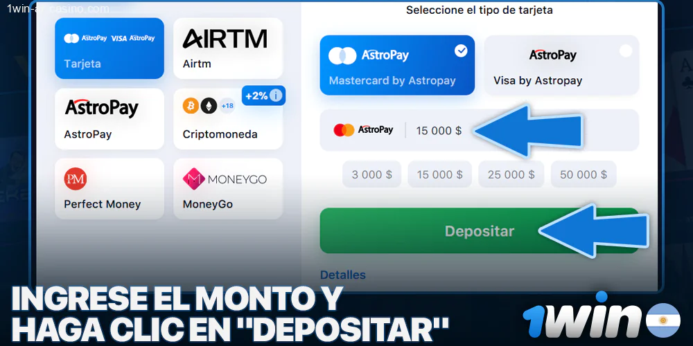 Ingrese el monto del depósito en 1Win