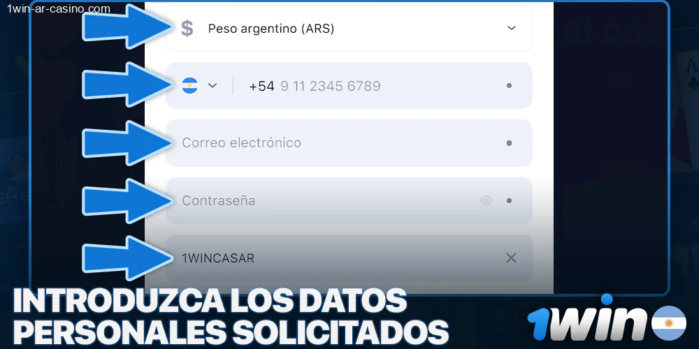 Complete el formulario de registro en 1Win