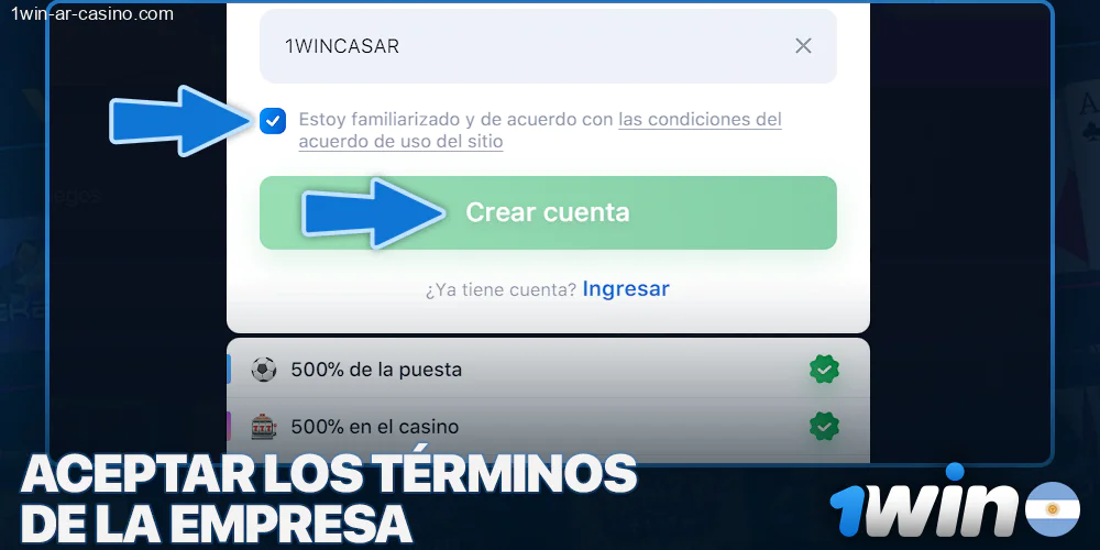 aceptar las reglas al registrarse en 1Win