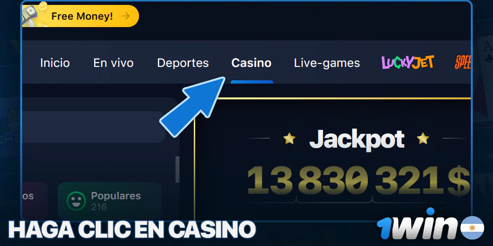 Botón del casino en el sitio web de 1Win