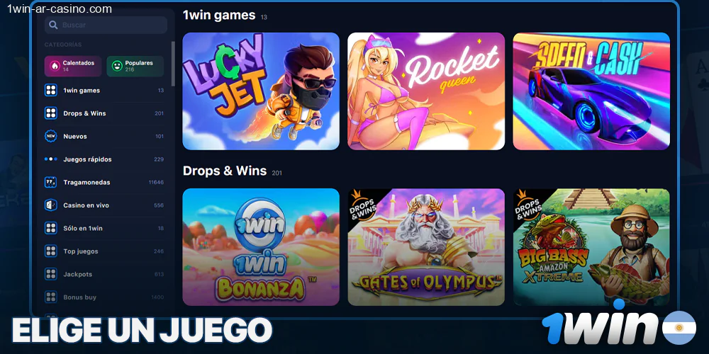 Selección de juegos en 1Win Casino