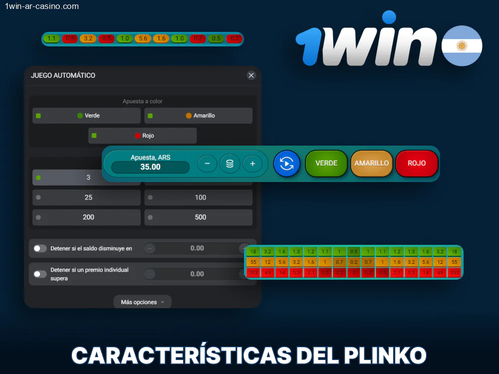 Funciones de 1win Plinko